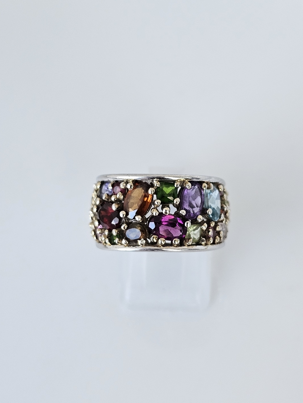 Gems En Vogue Multi Gemstone Ring 18k Palladium Sterling Silver Size 8!